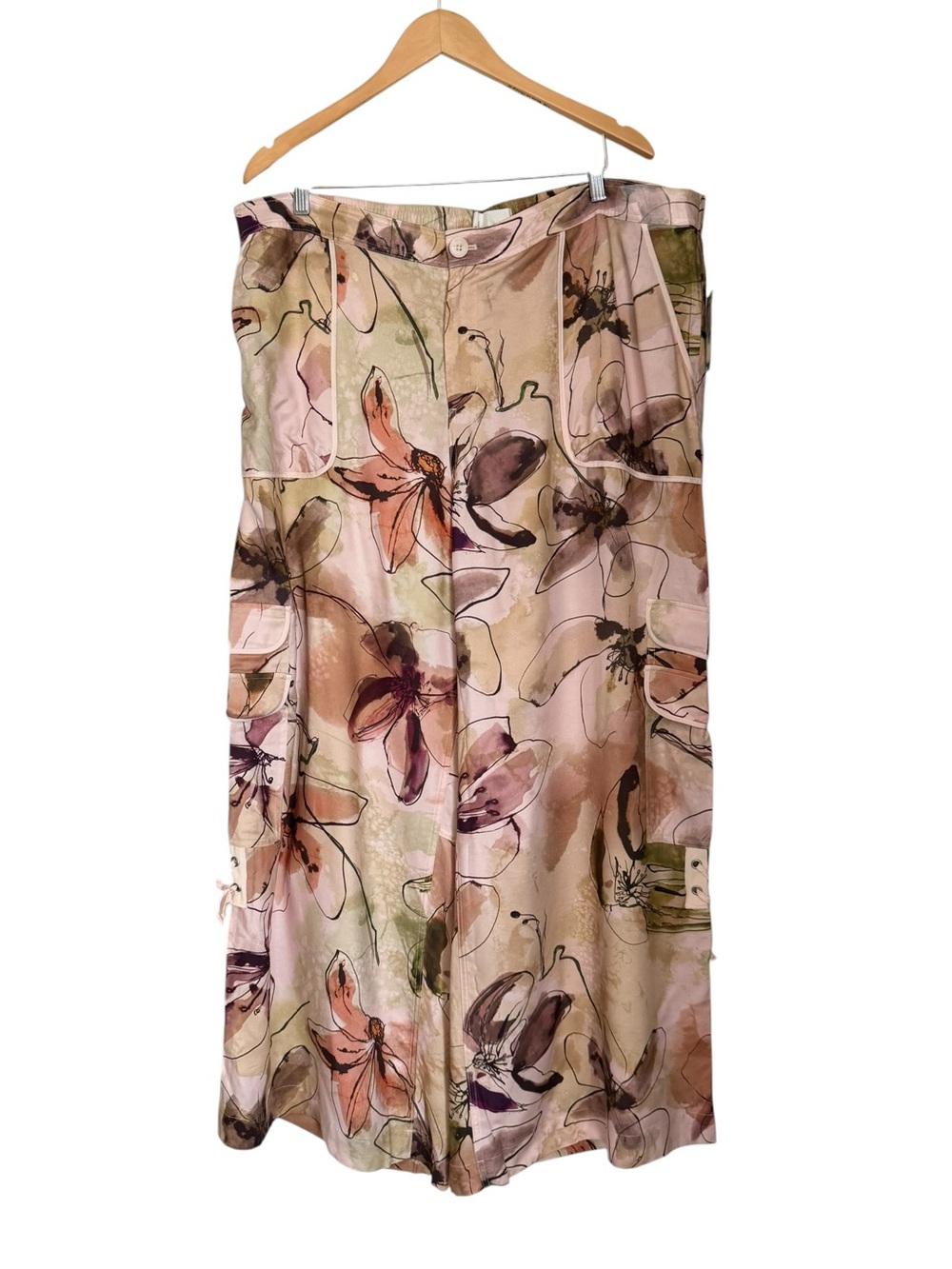 Anthropologie Palazzo Wide Leg Utility Pants NWT Floral Watercolor Boho Chic 22W